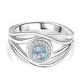 TUCSON FIND - Natürlicher AA Aqua Kyanit, Weißer Zirkon Ring 925 Silber rhodiniert (Größe 19.00) ca. 0.81 ct