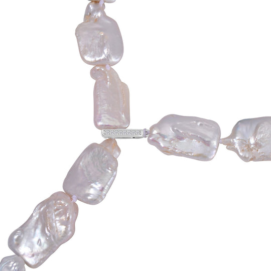 Weiße Keshi Perle, Weißer Zirkon Halskette ca. 70 cm 925 Silber rhodiniert