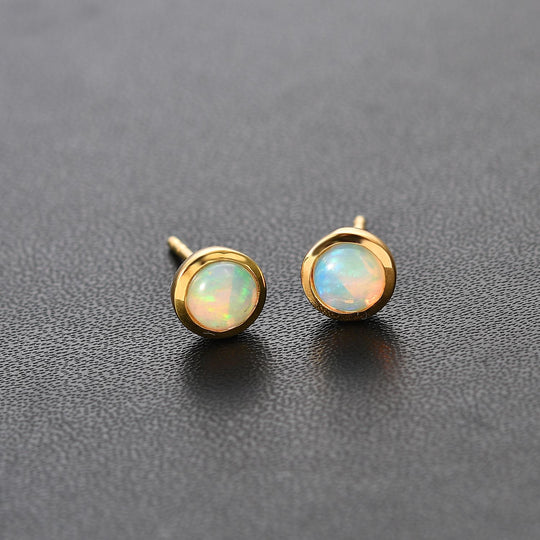 AA Natürlicher, äthiopischer Welo Opal Ohrringe 925 Silber 750 Gelbgold Vermeil ca. 0.74 ct