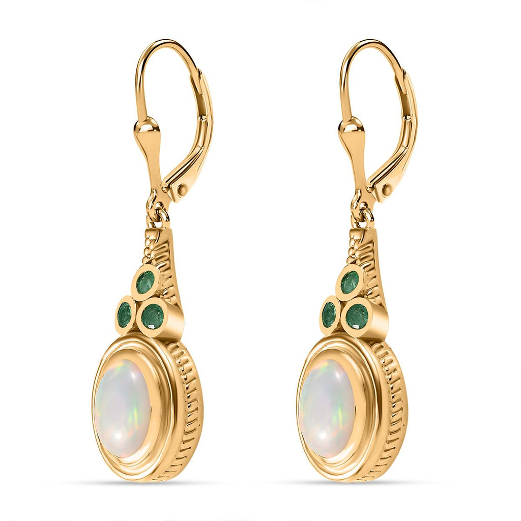 AA Natürlicher, äthiopischer Welo Opal, Premium-Smaragd Ohrringe 925 Silber Gelbgold Vermeil ca. 2.58 ct