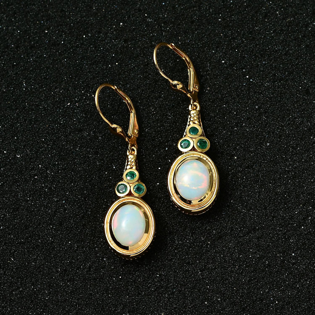 AA Natürlicher, äthiopischer Welo Opal, Premium-Smaragd Ohrringe 925 Silber Gelbgold Vermeil ca. 2.58 ct