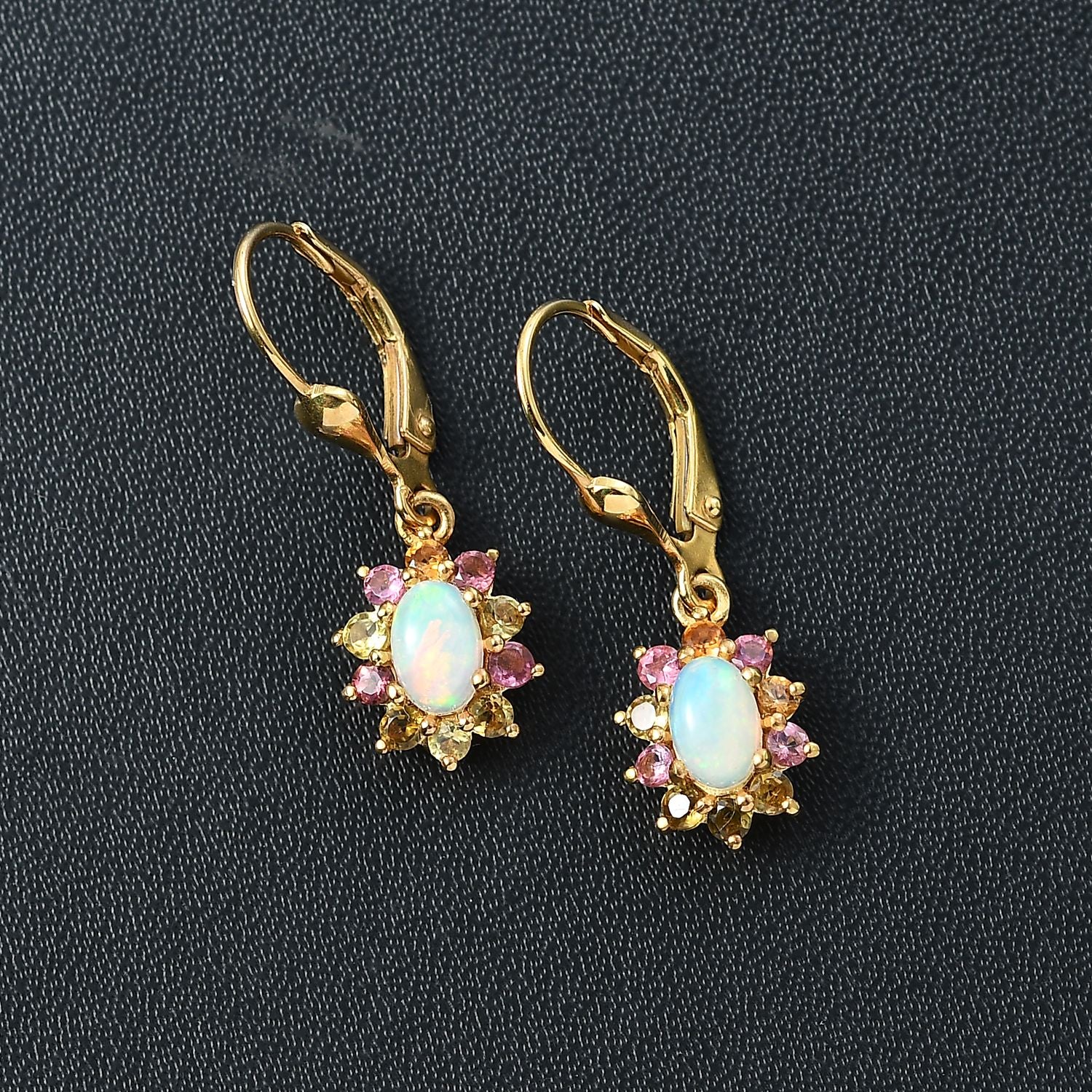 AA Natürlicher, äthiopischer Welo Opal, Mehrfarbig-Turmalin Ohrringe 925 Silber vergoldet ca. 1.36 ct