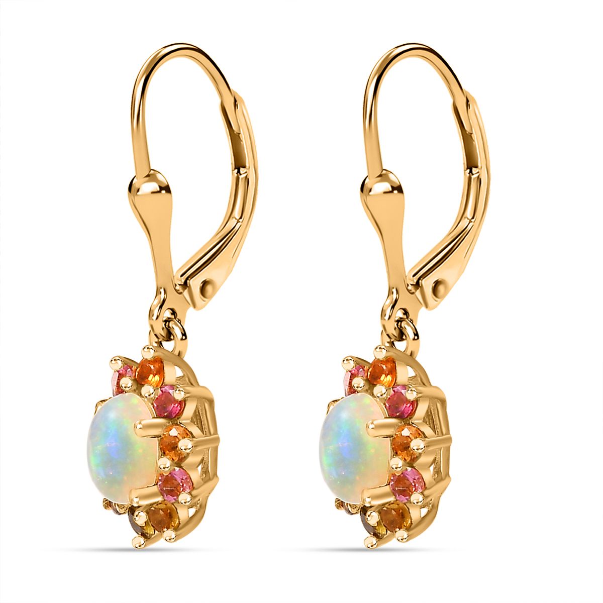 AA Natürlicher, äthiopischer Welo Opal, Mehrfarbig-Turmalin Ohrringe 925 Silber vergoldet ca. 1.36 ct