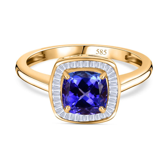 AAA Tansanit, Weißer Diamant Ring 585 Gold (Größe 20.00) ca. 1.55 ct