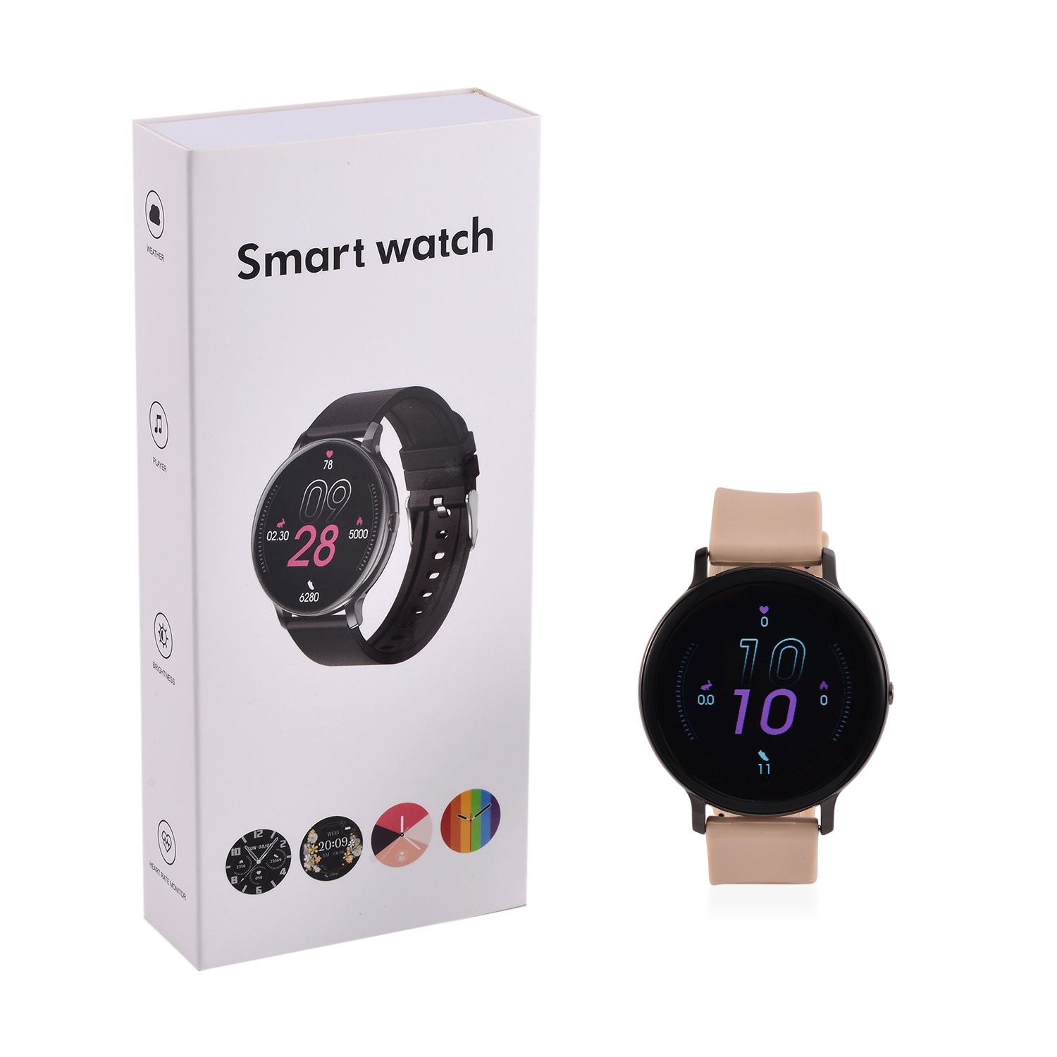 STRADA Hiwatch Plus Smartwatch - Schwarz-Goldenes Gehäuse mit Silikonarmband, Multisportmodi und Gesundheitsüberwachung, Bluetooth 5.0