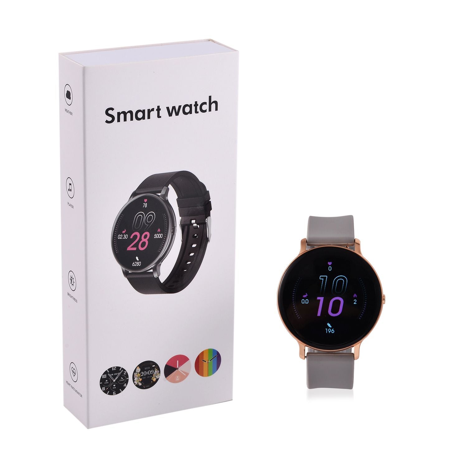 STRADA Hiwatch Plus Elegante Smartwatch - Roségold mit Grauem Silikonarmband, umfassende Gesundheits- und Sportfunktionen, Bluetooth 5.0