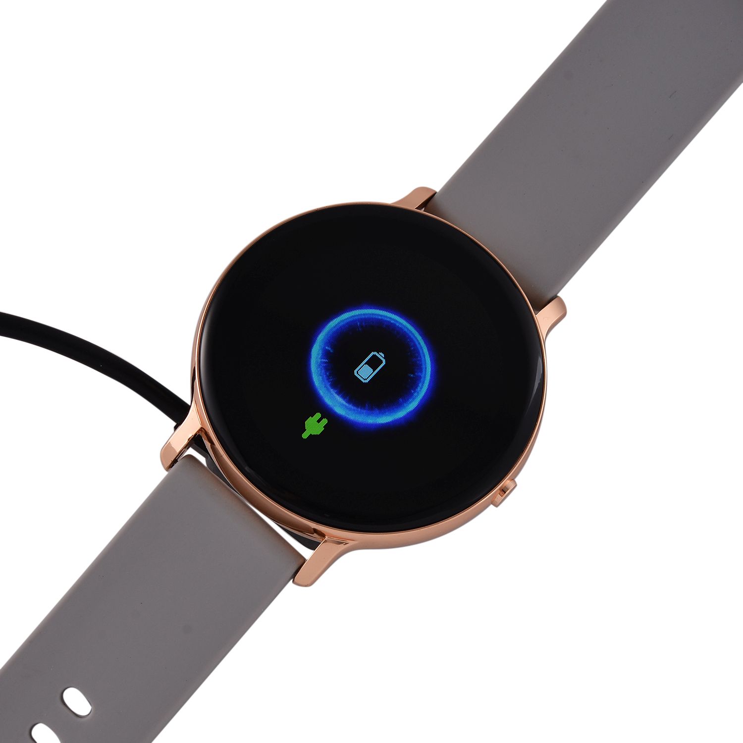 STRADA Hiwatch Plus Elegante Smartwatch - Roségold mit Grauem Silikonarmband, umfassende Gesundheits- und Sportfunktionen, Bluetooth 5.0