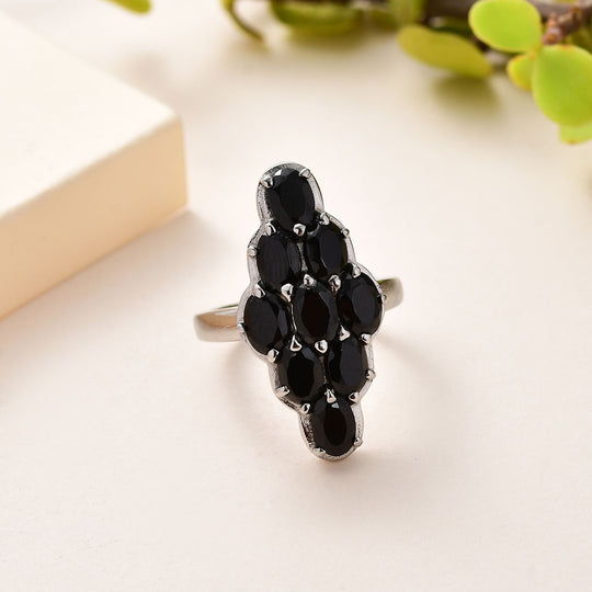 Schwarzer Spinell Ring Edelstahl ca. 5,09 ct