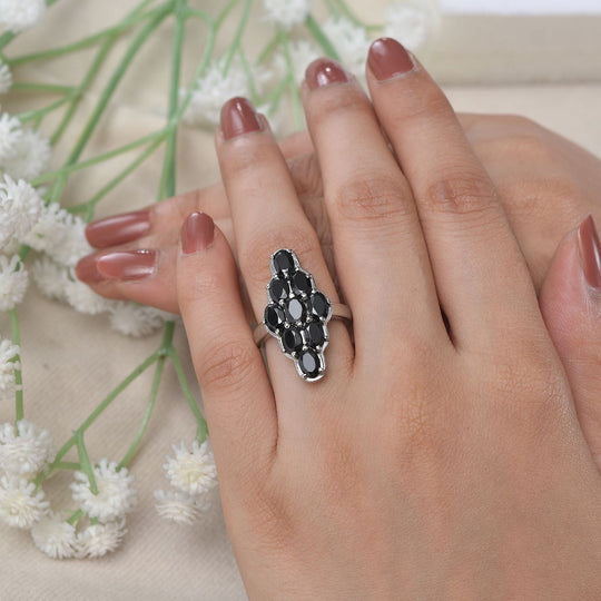 Schwarzer Spinell Ring Edelstahl ca. 5,09 ct
