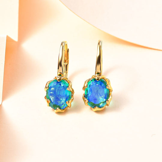 Pfau Quarz Triplette Ohrringe 925 Silber 750 Gelbgold Vermeil ca. 3,50 ct.