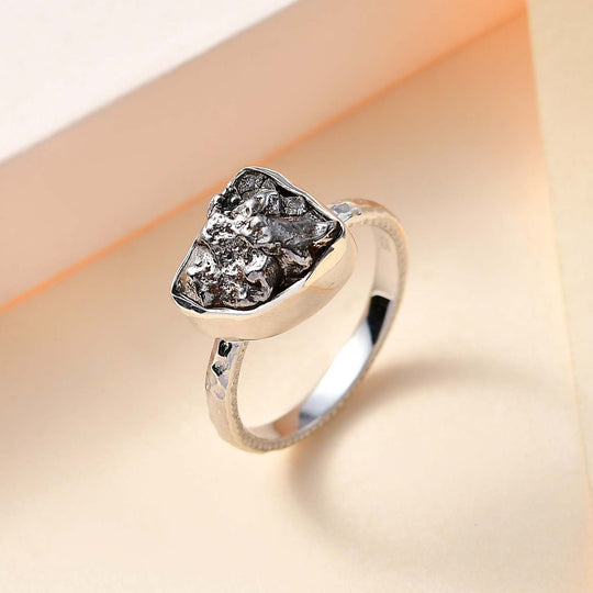 Muonionalusta Meteorit Ring 925 Silber rhodiniert (Größe 18.00) ca. 8.00 ct