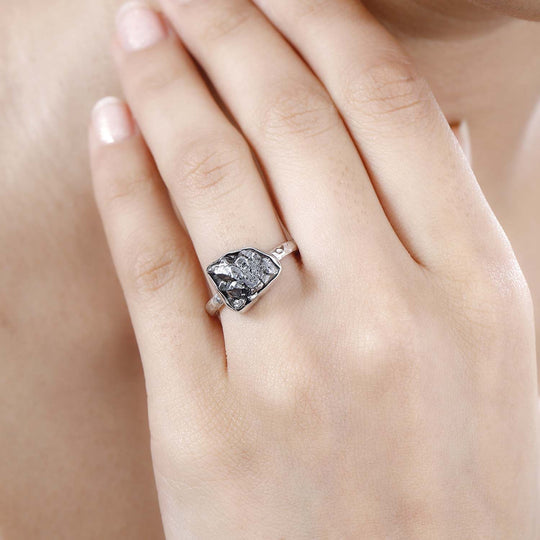 Muonionalusta Meteorit Ring 925 Silber rhodiniert (Größe 18.00) ca. 8.00 ct