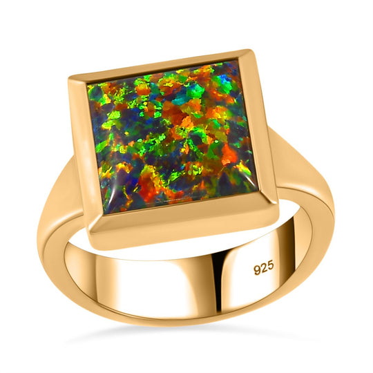 Lab Grown schwarzen Opal Ring, 925 Silber 750 Gelbgold Vermeil (Größe 18.00) ca. 3.05 ct