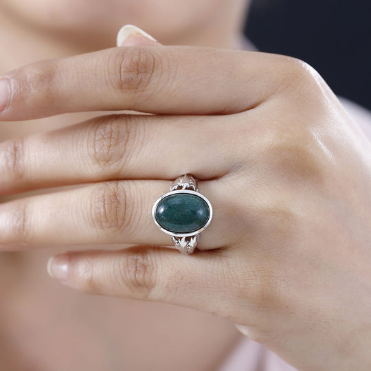 Grüner Aventurin Ring, 950 Kupfer, (Größe 17.00) ca. 6.53 ct