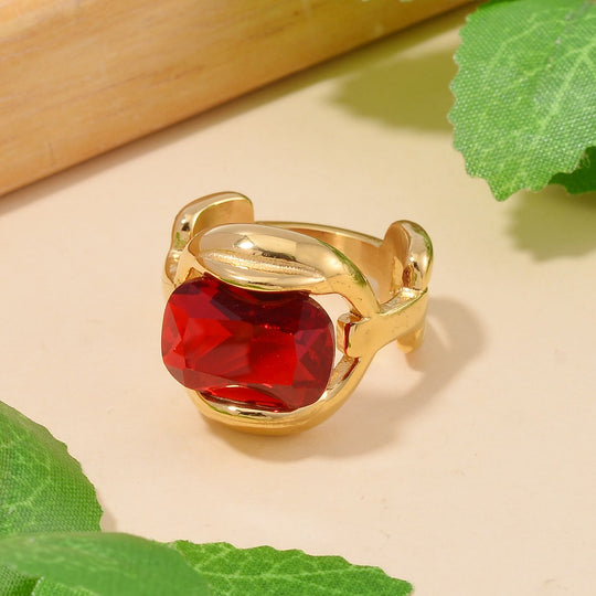 Roter Kristall Ring, Reiner Edelstahl, (Größe 18.00)