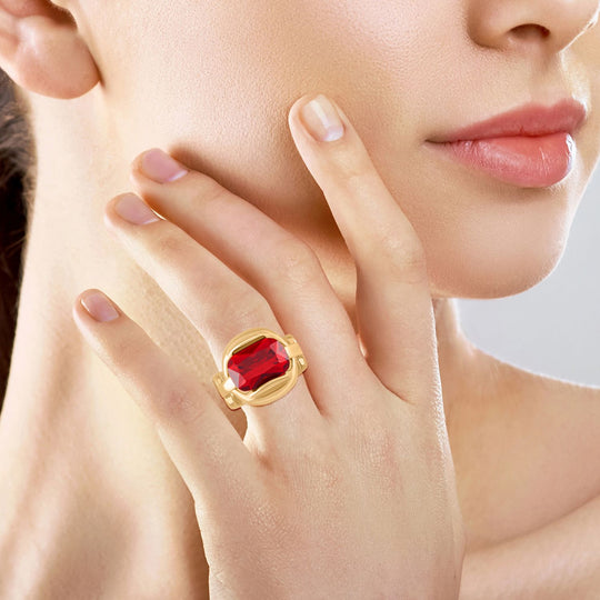 Roter Kristall Ring, Reiner Edelstahl, (Größe 18.00)