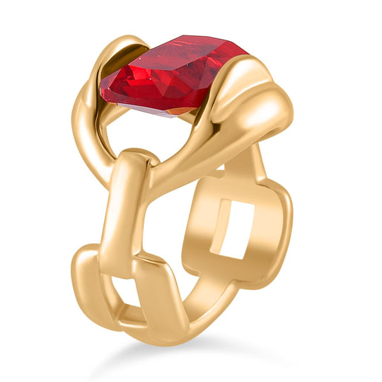 Roter Kristall Ring, Reiner Edelstahl, (Größe 18.00)