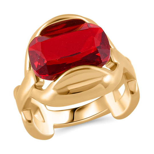 Roter Kristall Ring, Reiner Edelstahl, (Größe 18.00)
