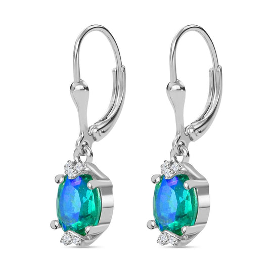 Pfau Quarz Triplette, Weißer Zirkon Ohrringe 925 Silber rhodiniert ca. 2.86 ct