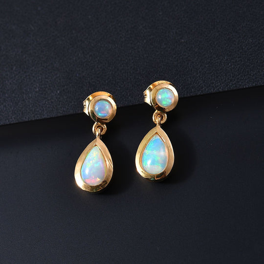 AA Natürlicher, äthiopischer Welo Opal Ohrringe 925 Silber 750 Gelbgold Vermeil ca. 1,33 ct.