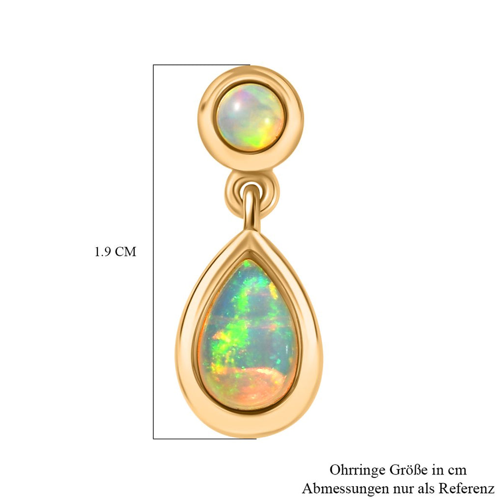 AA Natürlicher, äthiopischer Welo Opal Ohrringe 925 Silber 750 Gelbgold Vermeil ca. 1,33 ct.