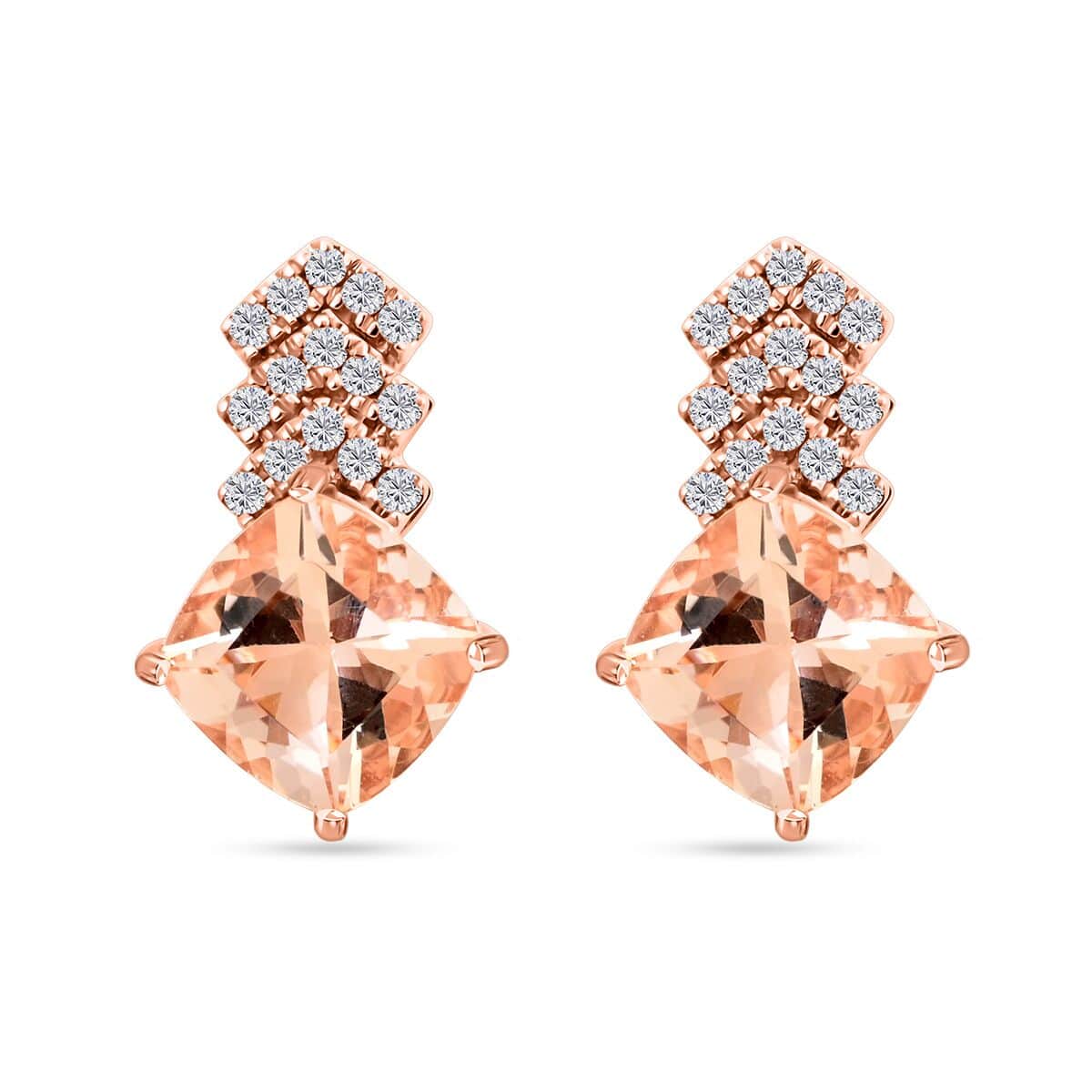 AAA Rosa Morganit, Weißer Diamant Ohrringe  417 Rosa Gold ca. 2.70 ct
