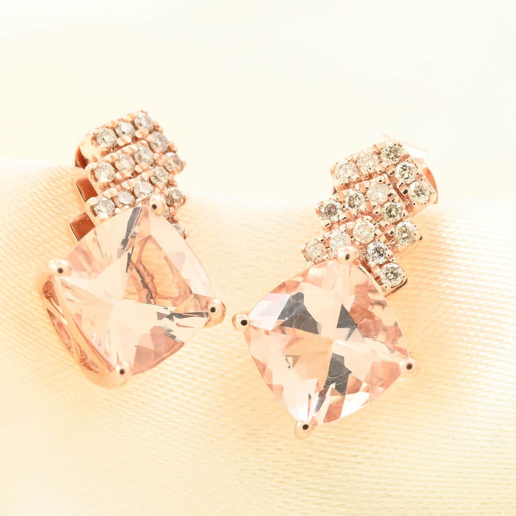 AAA Rosa Morganit, Weißer Diamant Ohrringe  417 Rosa Gold ca. 2.70 ct
