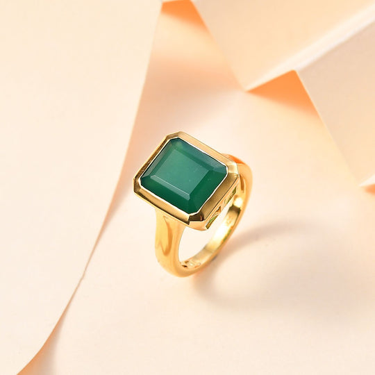 Verde Onyx Ring 925 Silber 750 Gelbgold Vermeil ca. 5,70 ct