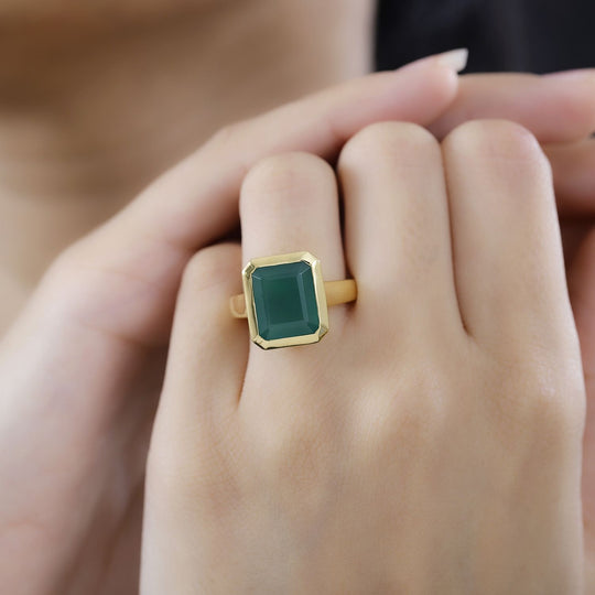 Verde Onyx Ring 925 Silber 750 Gelbgold Vermeil ca. 5,70 ct