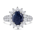 Diffundierter Stern blauer Saphir, Moissanit Ring 925 Silber rhodiniert (Größe 17.00) ca. 7,90 ct