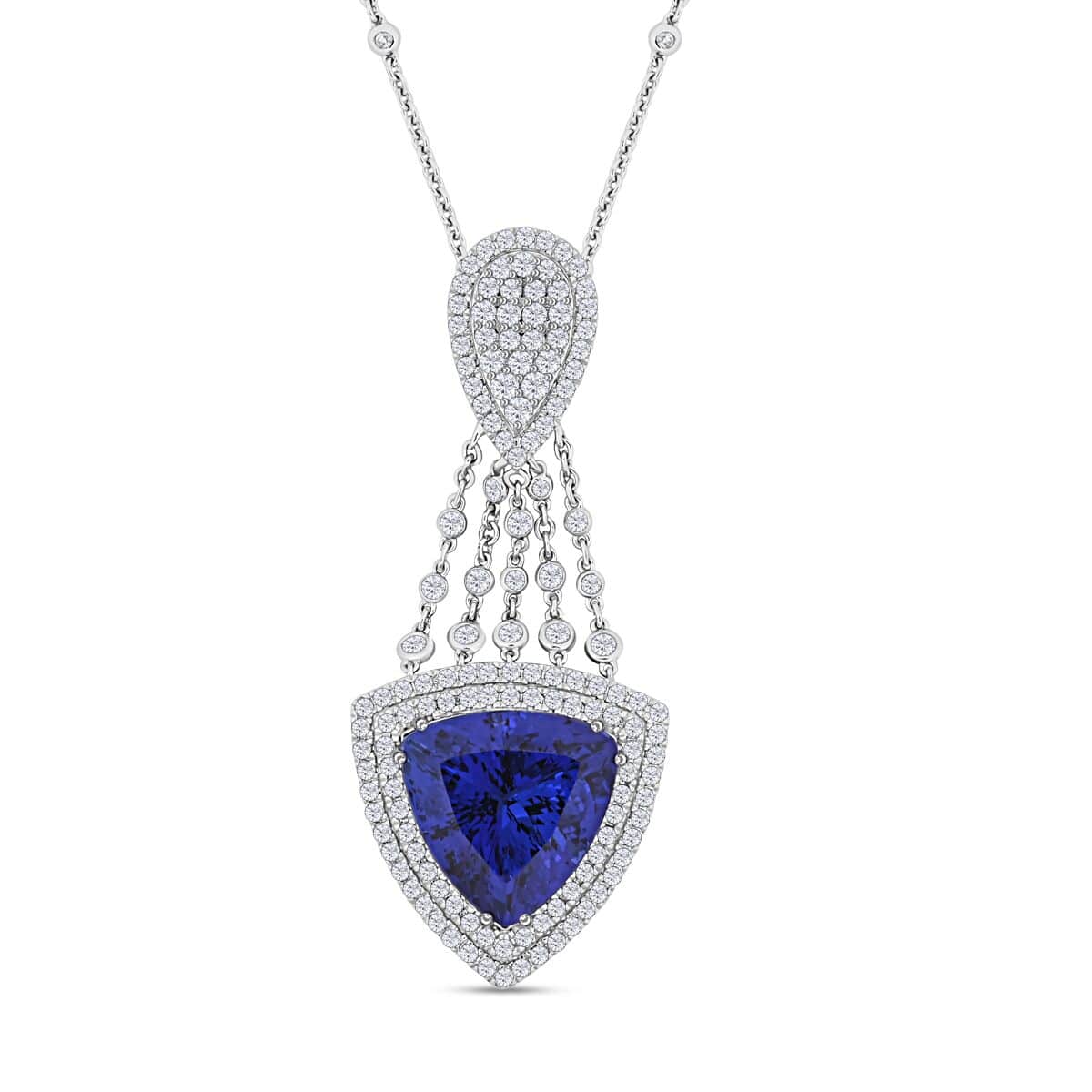 CHAIRMAN VAULT COLLECTION - AAAA Tansanit, Weißer Diamant AGI zertifiziert Anhänger, zertifiziert und geprüft, 950 Platin ca. 22.15 ct