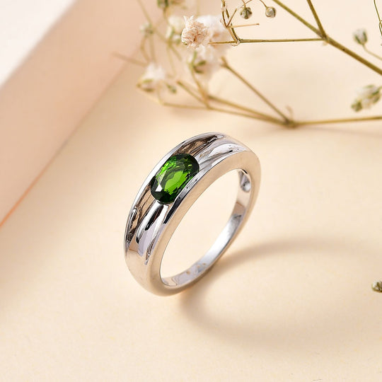 Natürlicher Chromdiopsid Ring 925 Silber platiniert ca. 0,85 ct