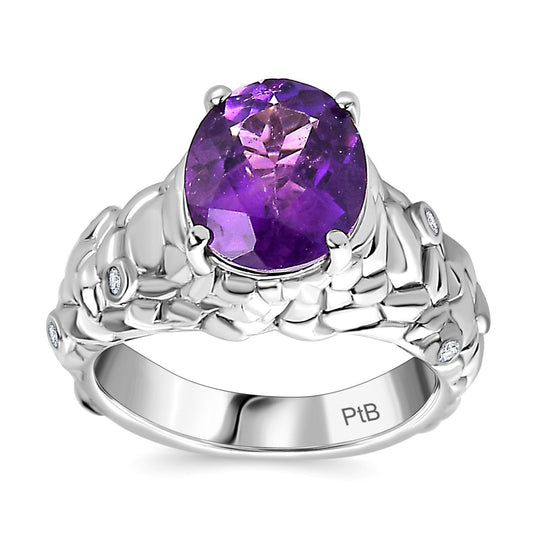 Afrikanischer Amethyst, Weißer Zirkon Ring Messing (Größe 16.00) ca. 2,84 ct