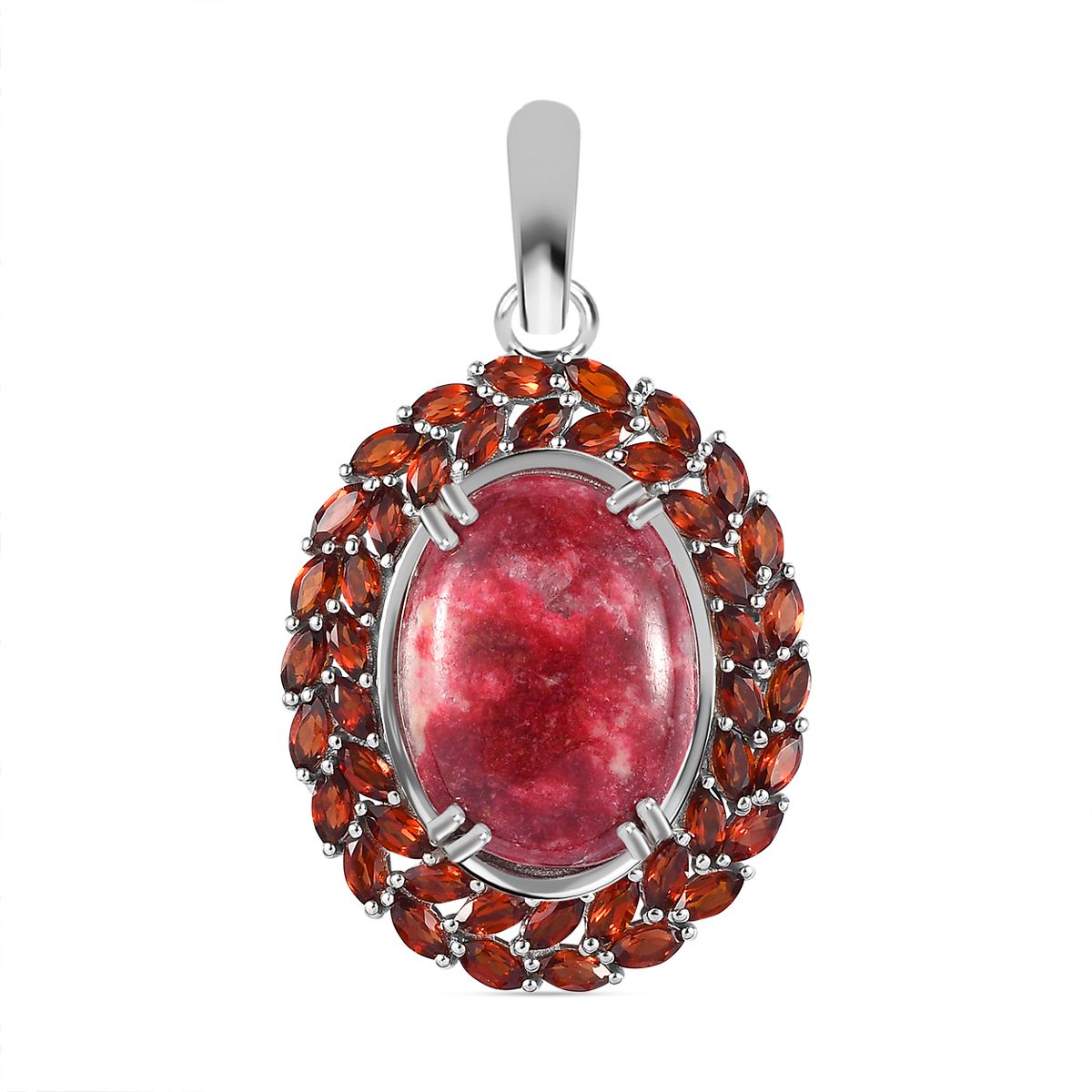 AA Thulit, Roter Granat Anhänger 925 Silber rhodiniert ca. 23,69 ct.