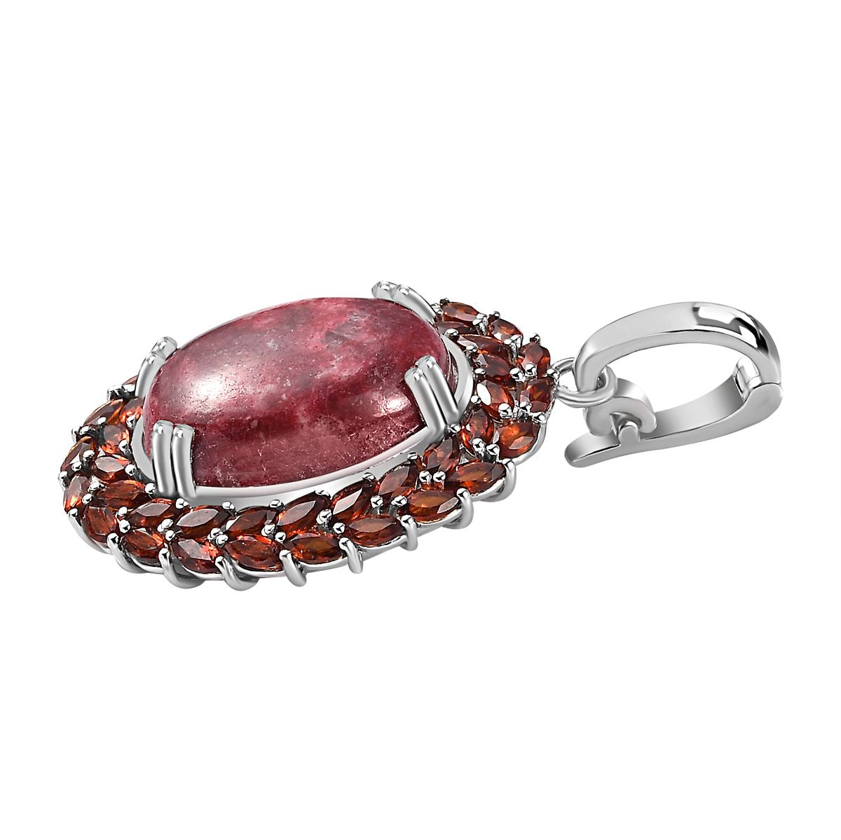 AA Thulit, Roter Granat Anhänger 925 Silber rhodiniert ca. 23,69 ct.