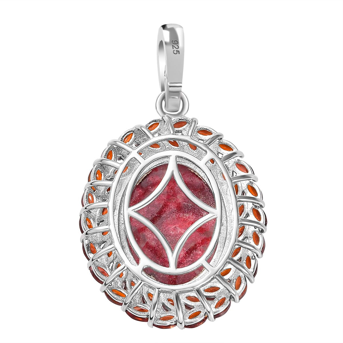 AA Thulit, Roter Granat Anhänger 925 Silber rhodiniert ca. 23,69 ct.