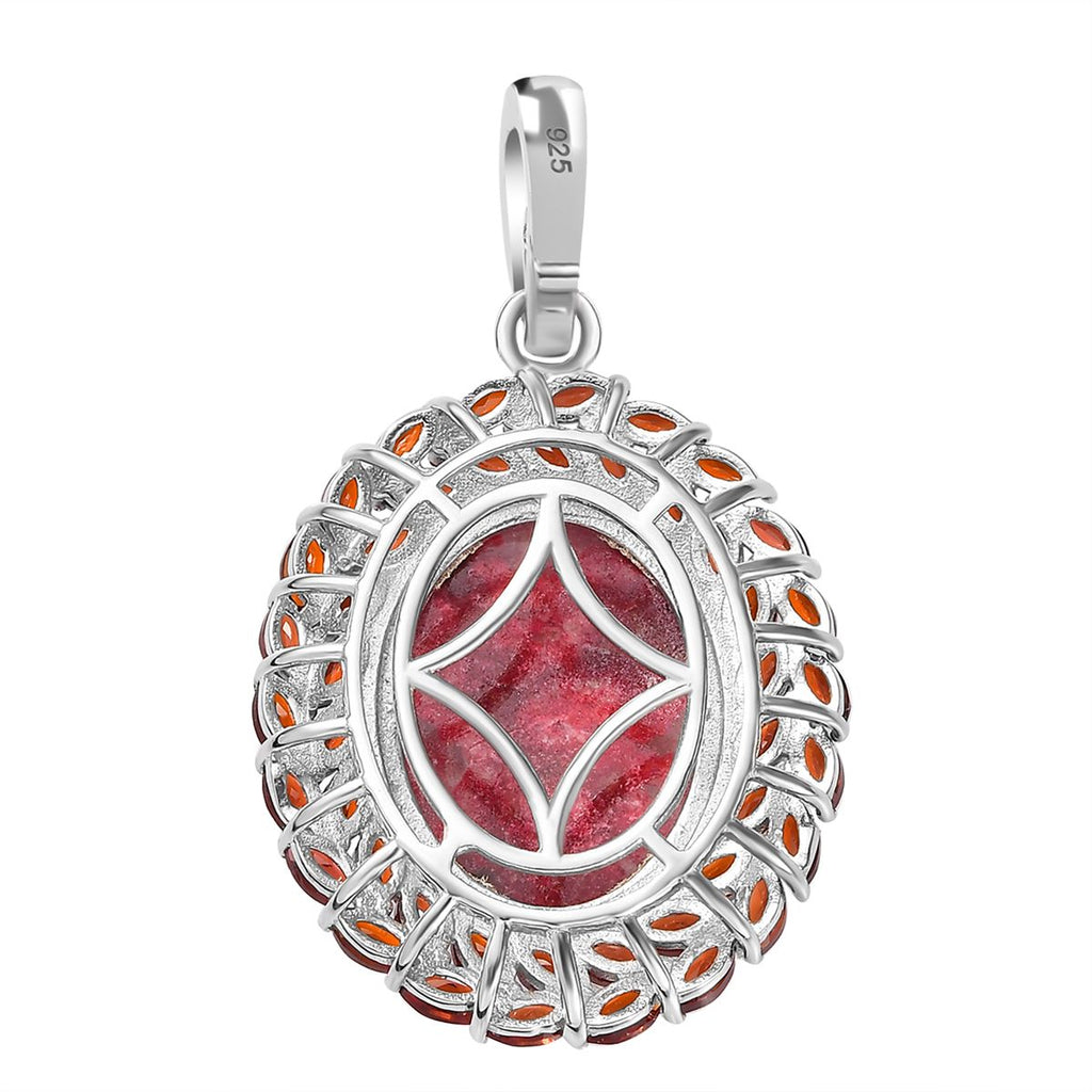 AA Thulit, Roter Granat Anhänger 925 Silber rhodiniert ca. 23,69 ct.