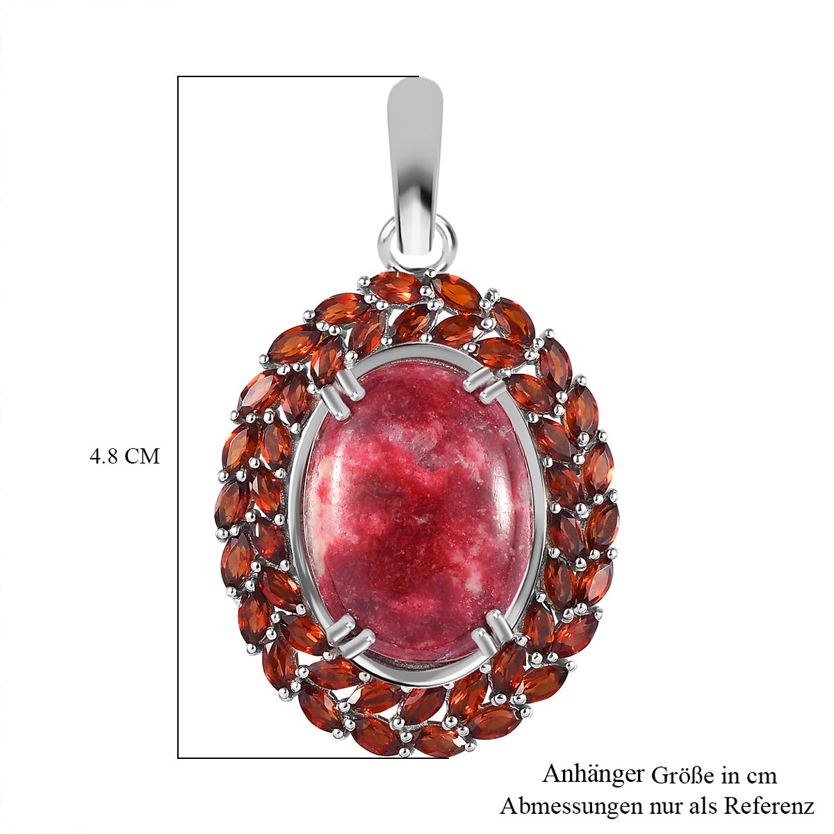 AA Thulit, Roter Granat Anhänger 925 Silber rhodiniert ca. 23,69 ct.