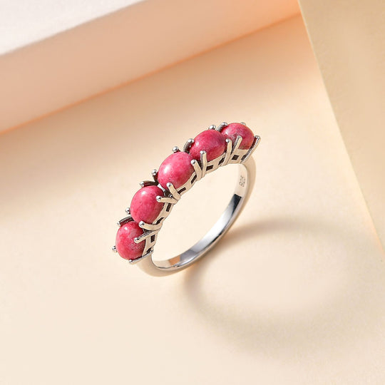 Norwegisher Thulit Ring, 925 Silber rhodiniert ca. 1.94 ct