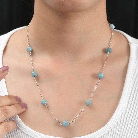 Grüner Quarz Station Style Halskette ca. 50 cm 925 Silber rhodiniert ca. 25.00 ct
