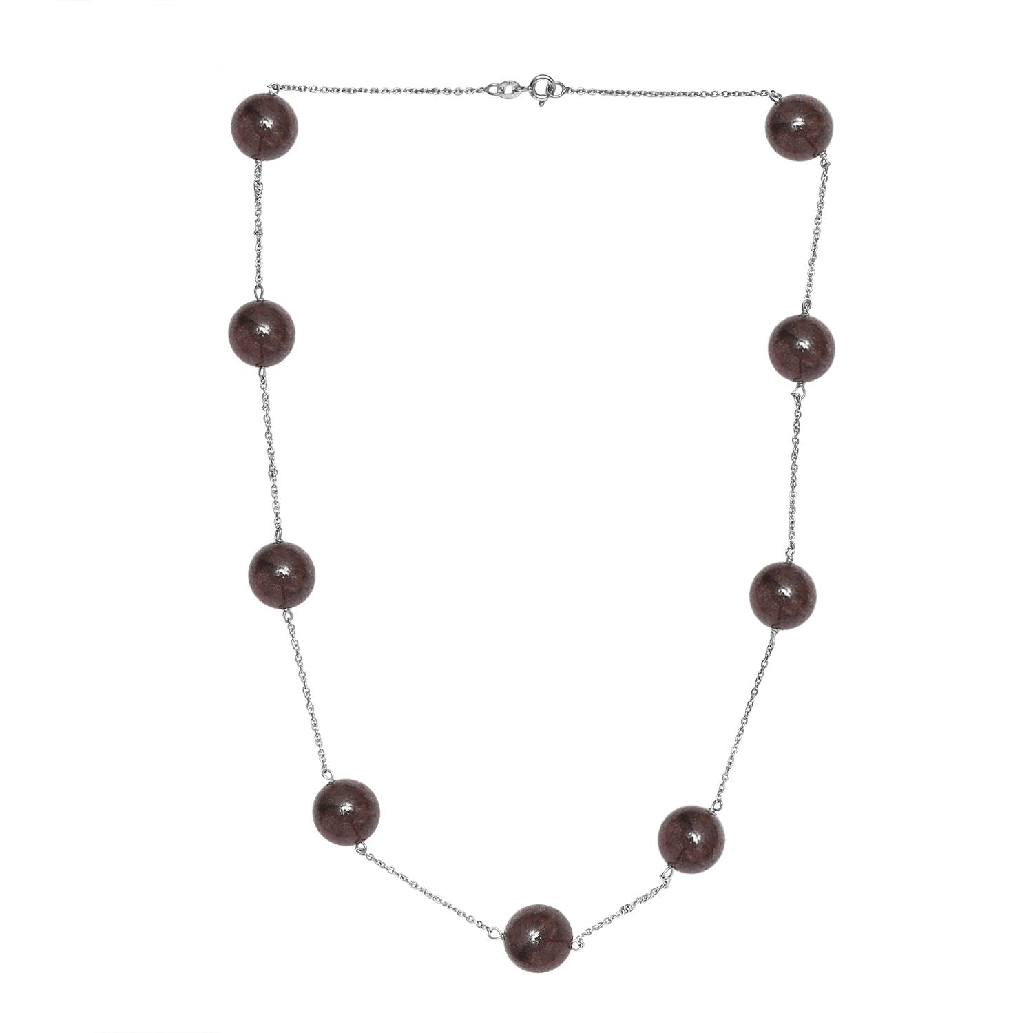 Mosambik Granat Halskette ca. 50 cm 925 Silber rhodiniert ca. 40,00 ct.