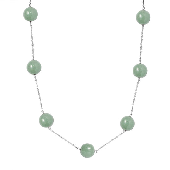 Grüner Quarz Station Style Halskette ca. 50 cm 925 Silber rhodiniert ca. 25.00 ct