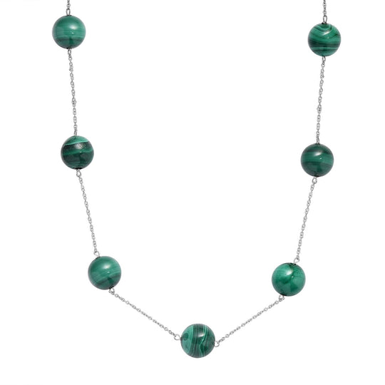 Grüner Quarz Station Style Halskette ca. 50 cm 925 Silber rhodiniert ca. 25.00 ct
