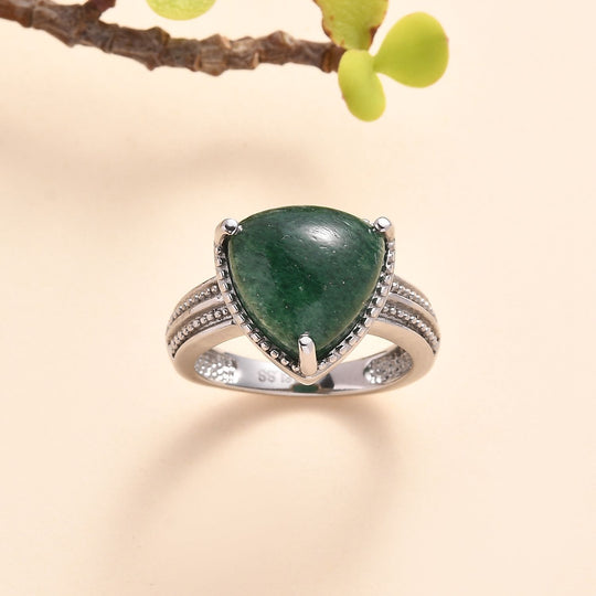 Grüner Aventurin Ring, 316L Edelstahl (Größe 20.00), ca. 6.13 ct