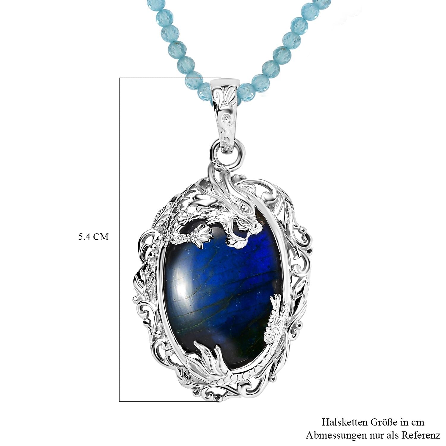 AAA Labradorit, Apatit Halskette ca. 45 cm 925 Silber rhodiniert ca. 72.70 ct