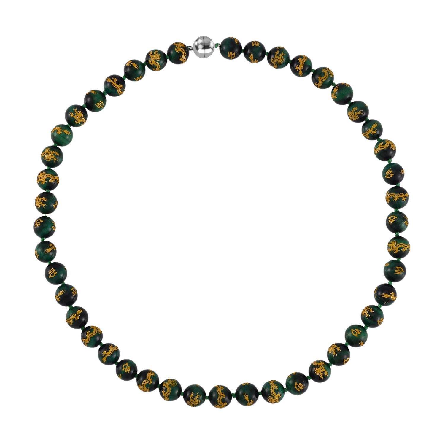 Grünes Tigerauge Halskette, ca. 50 cm, 925 Silber rhodiniert, ca. 335.00 ct