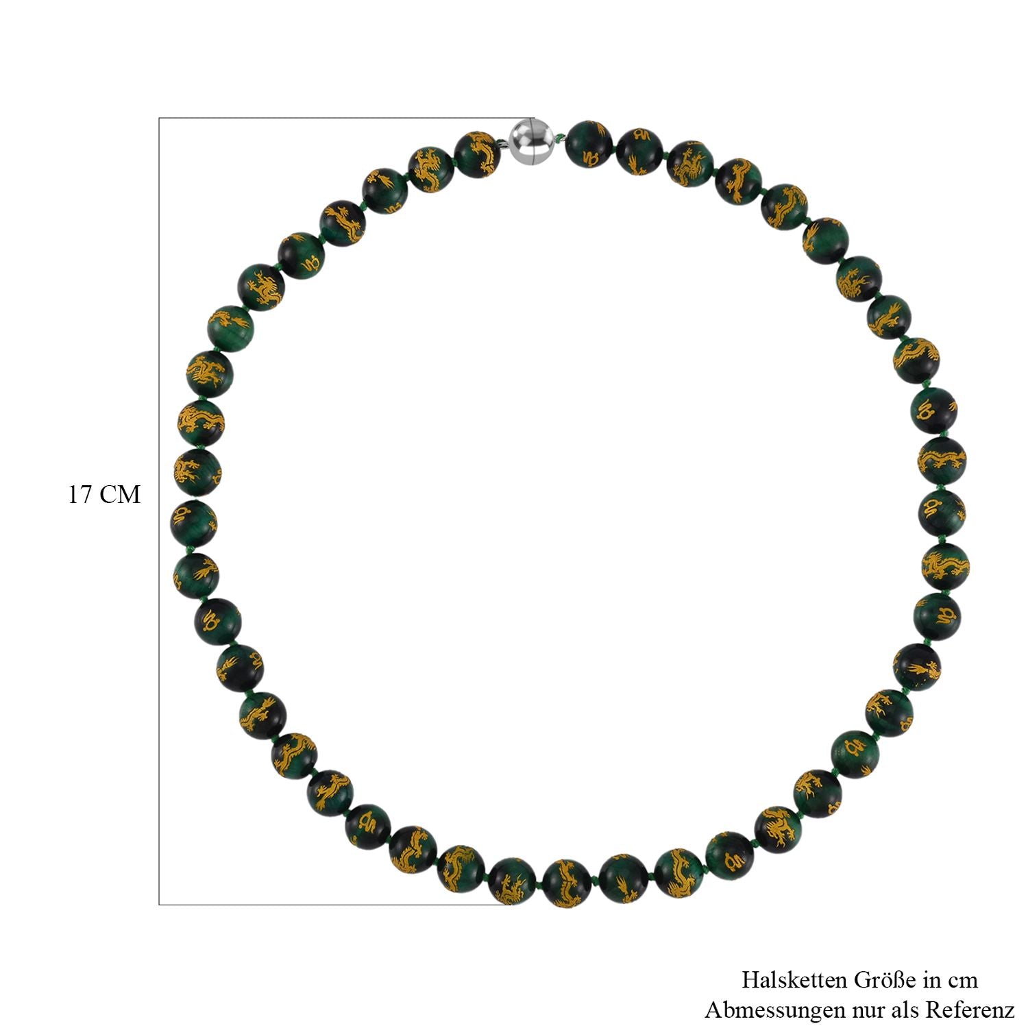 Grünes Tigerauge Halskette, ca. 50 cm, 925 Silber rhodiniert, ca. 335.00 ct
