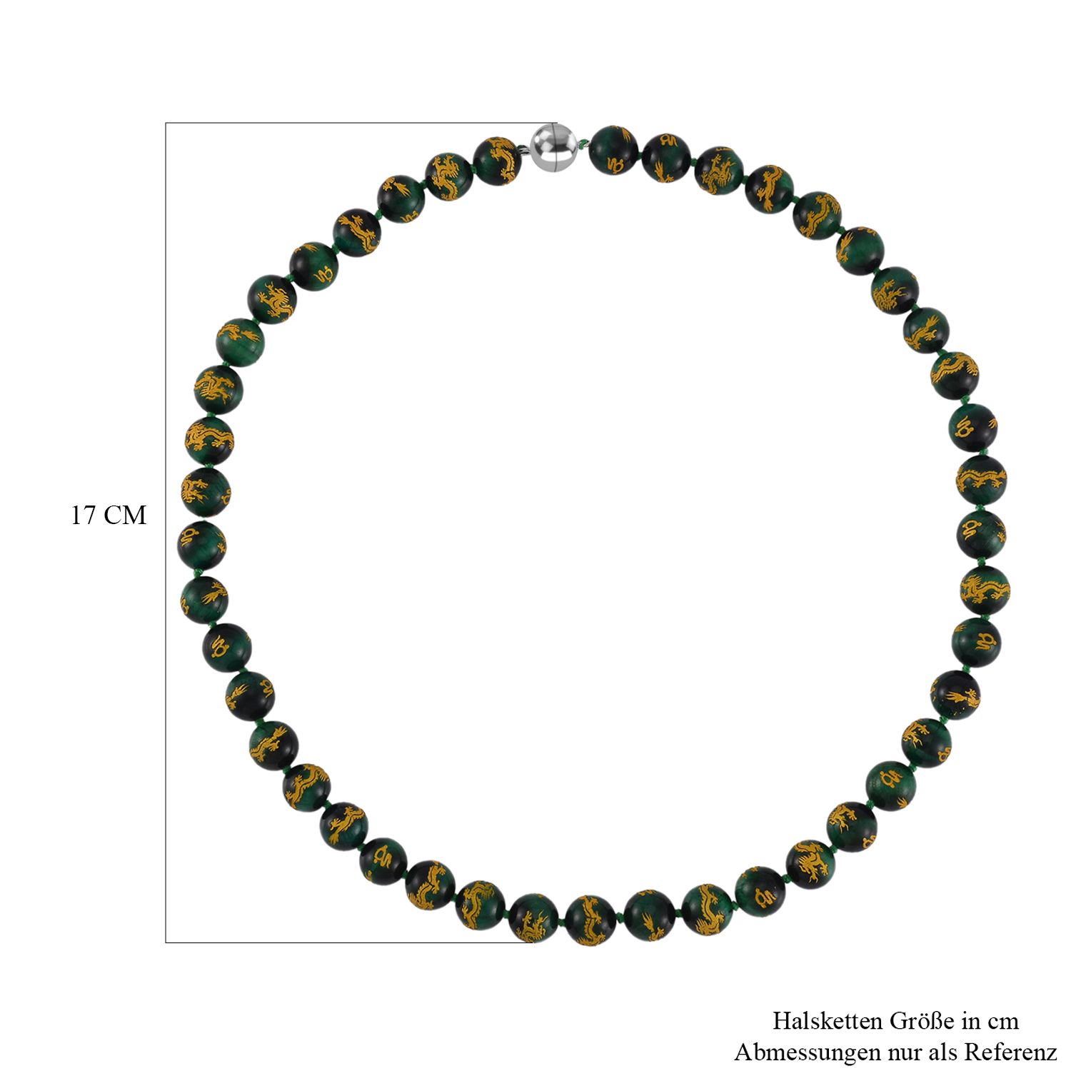 Grünes Tigerauge Halskette, ca. 50 cm, 925 Silber rhodiniert, ca. 335.00 ct