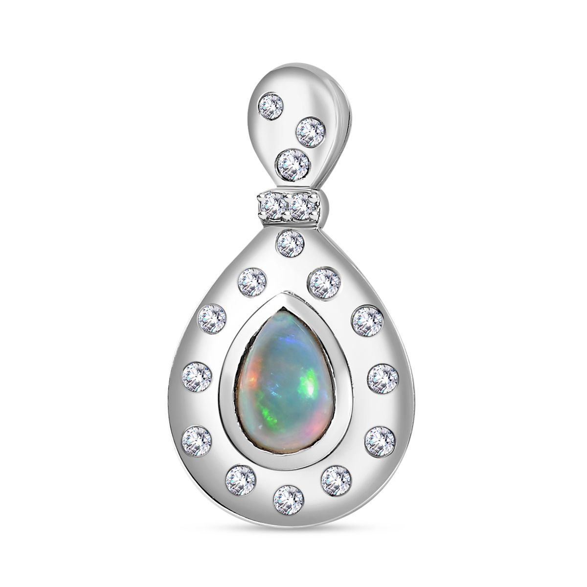 AA Natürlicher, äthiopischer Welo Opal, Weißer Zirkon Anhänger 925 Silber rhodiniert ca. 0.59 ct