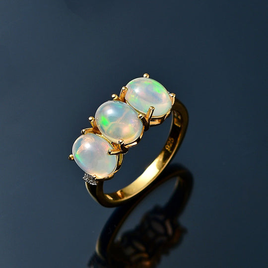 AA Natürlicher, äthiopischer Welo Opal, Weißer Diamant Ring, 925 Silber 750 Gelbgold Vermeil (Größe 21.00) ca. 2.34 ct